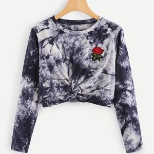 🆕 •Rose Embroidered Patch Water Color Twist Tee•